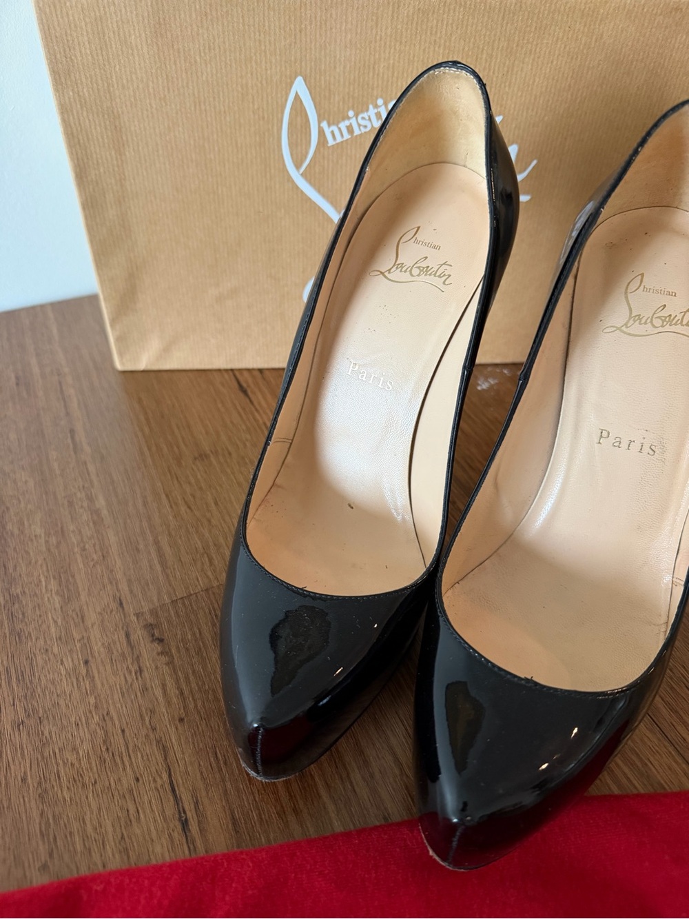 Authentic Christian Louboutin Black Patent Leather Platform Stiletto Heels